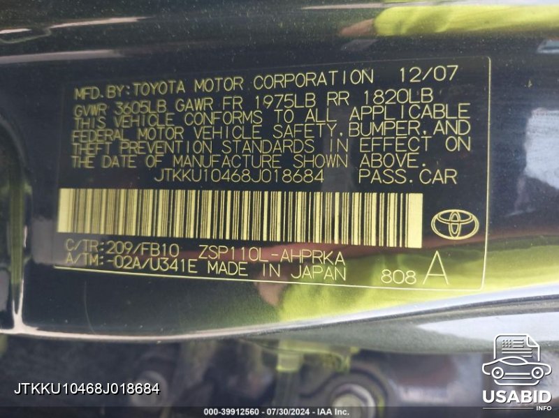 Thumbnail of 2008 Scion Xd with VIN JTKKU10468J018684